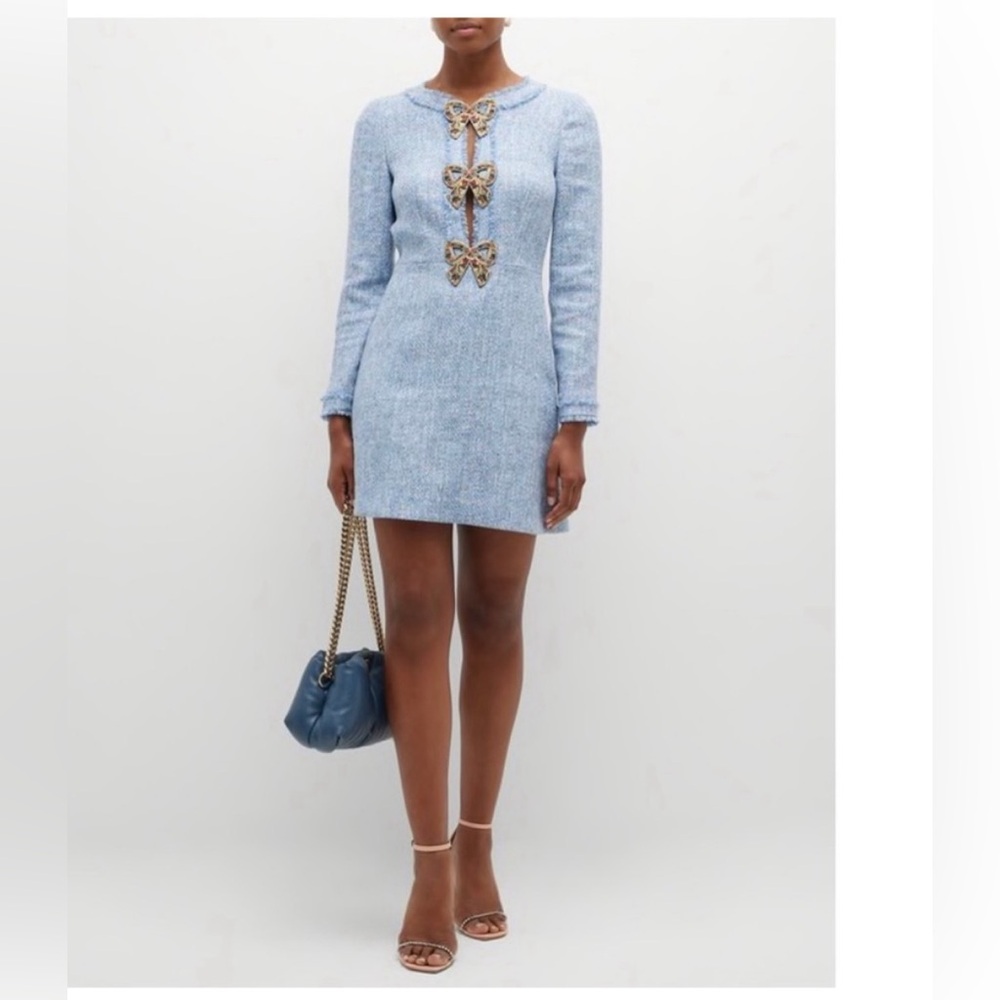 Saloni Camille Bows Short B Dress In Baby Blue